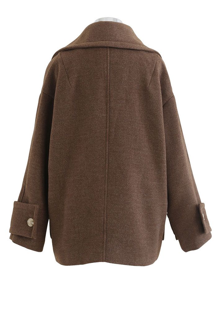 Abrigo de mezcla de lana suave con doble botonadura en marrón