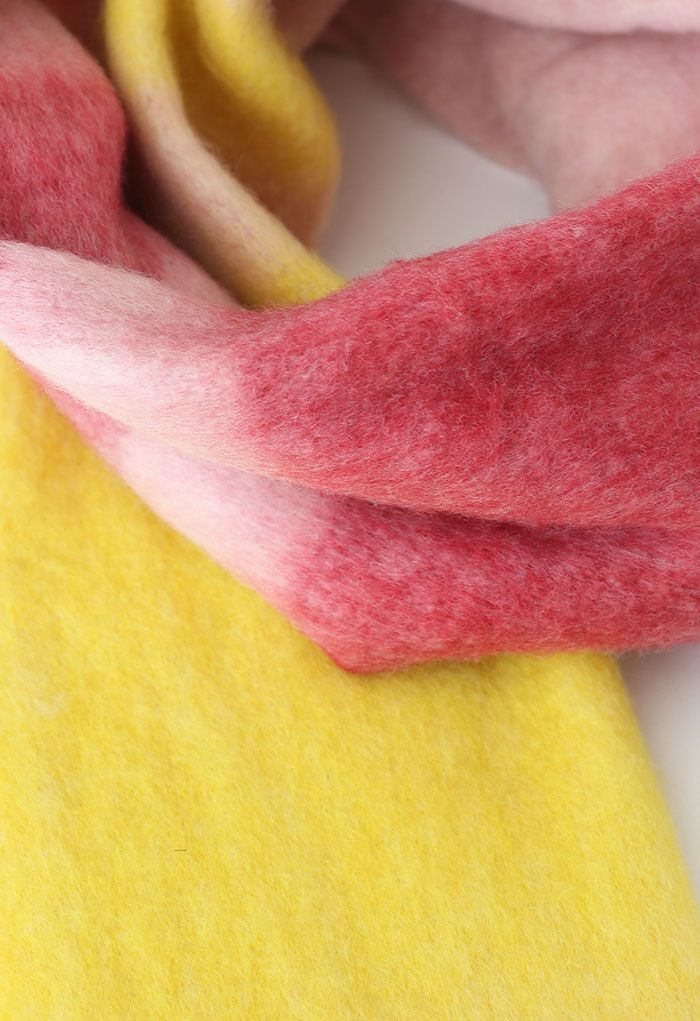 Bufanda extragrande con borlas en bloques de color en rosa
