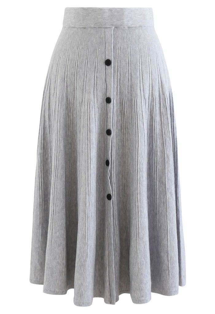 Conjunto de falda y cárdigan de punto versátil y cómodo en gris