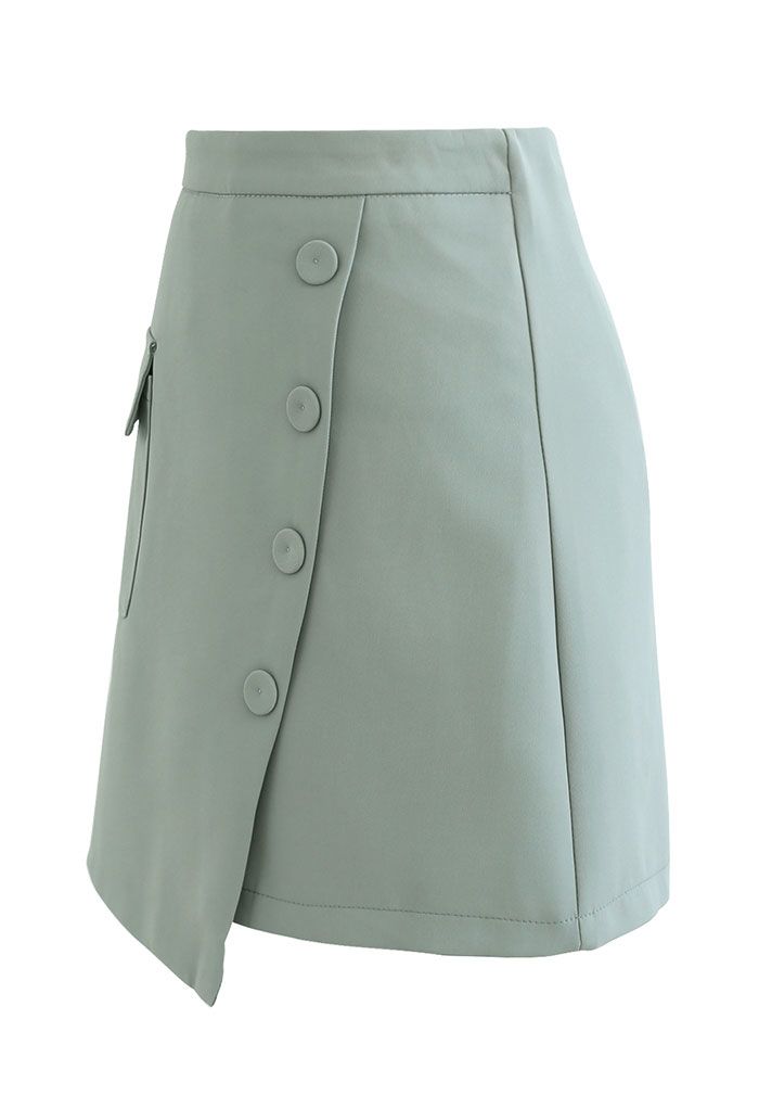 Minifalda con solapa de bolsillo falso abotonada en verde azulado