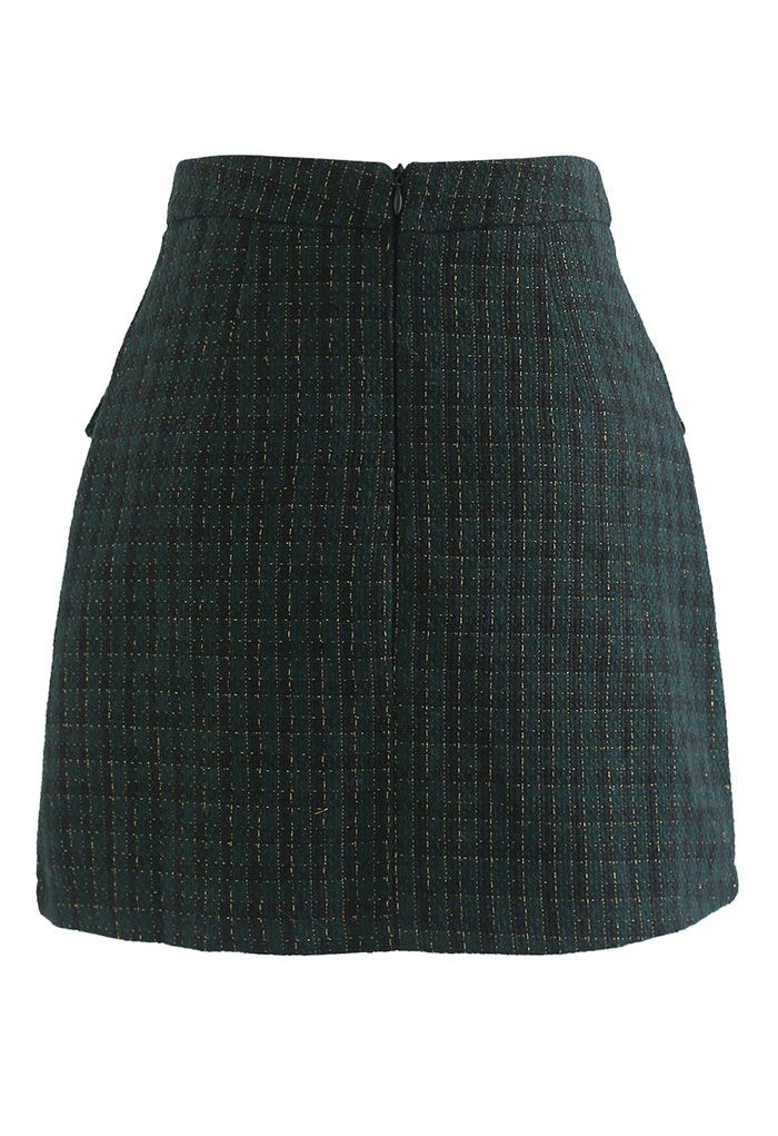 Minifalda de tweed brillante con estampado de vichy en verde