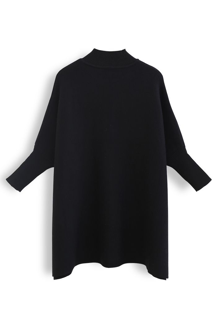 Suéter tipo capa de punto con lentejuelas en zigzag en negro