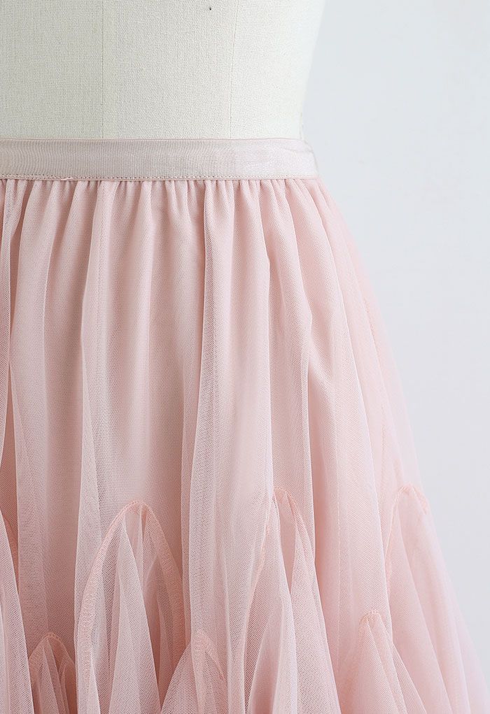 Minifalda de tul de malla con dobladillo con volantes en rosa