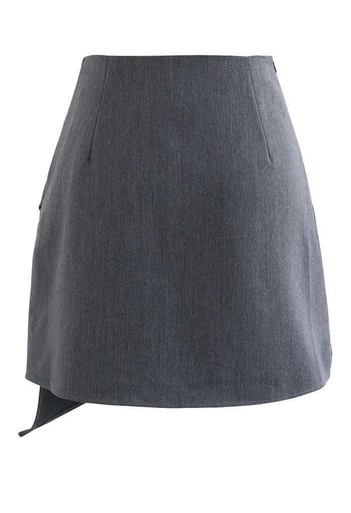 Minifalda asimétrica plisada fruncida en gris