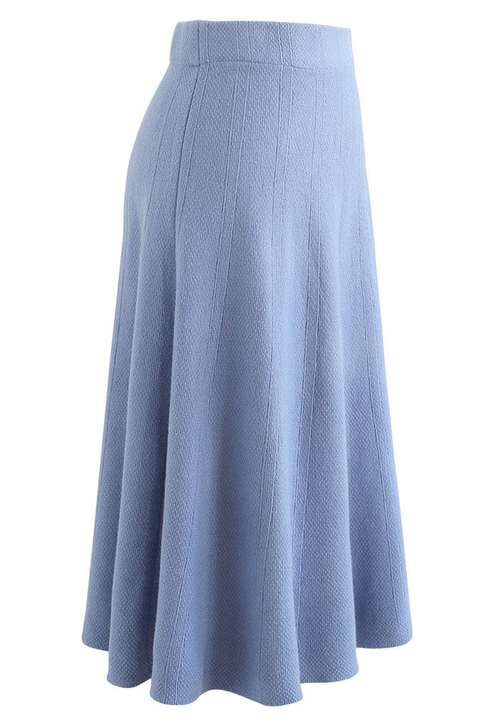 Falda midi de punto con dobladillo acampanado texturizado en azul