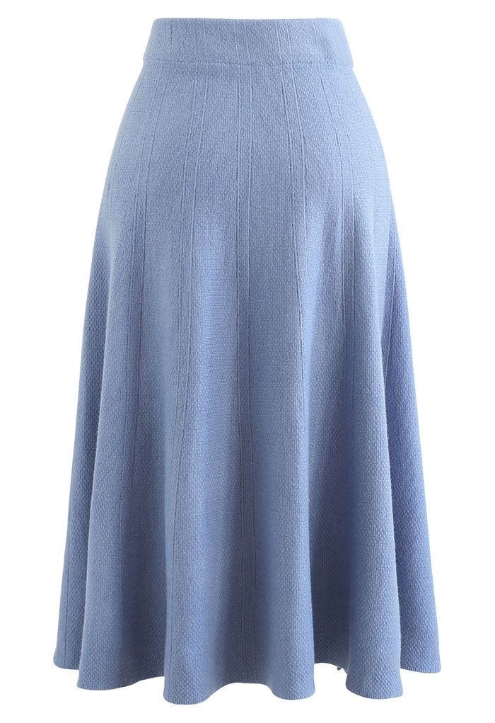 Falda midi de punto con dobladillo acampanado texturizado en azul