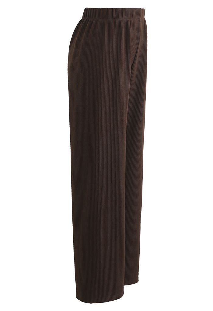 Pantalones de chándal acanalados de pierna recta en marrón