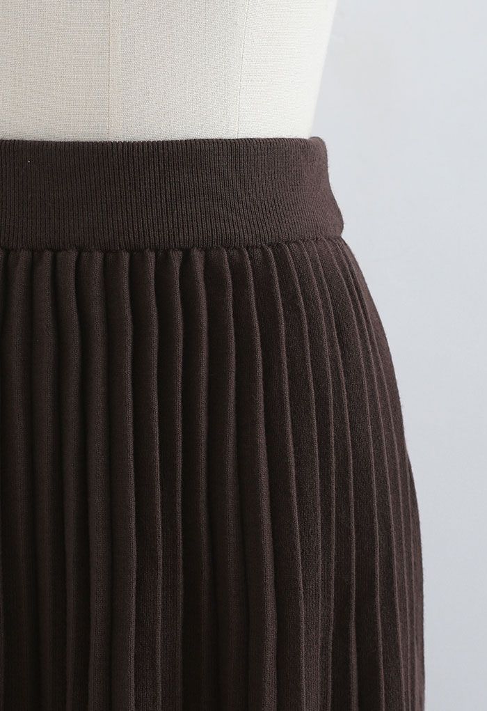 Falda midi de punto con dobladillo de gasa empalmado en marrón