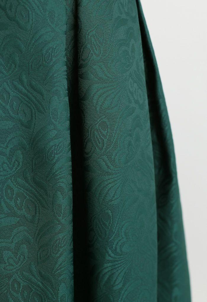 Falda midi de jacquard plisada con lazo en esmeralda