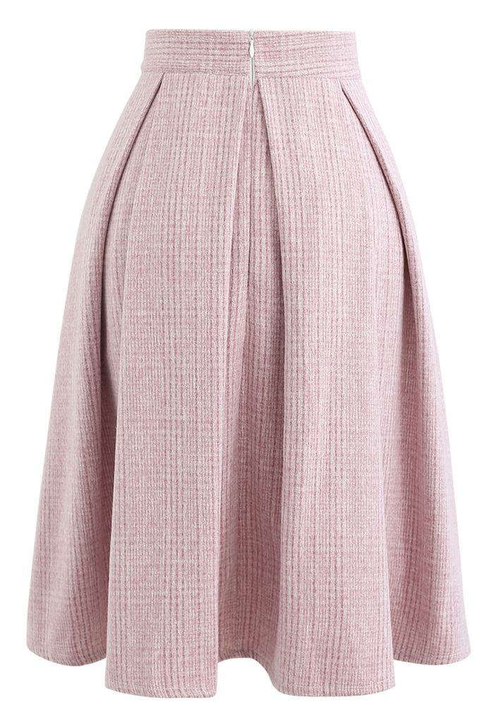 Falda de mezcla de lana plisada de vuelo en rosa