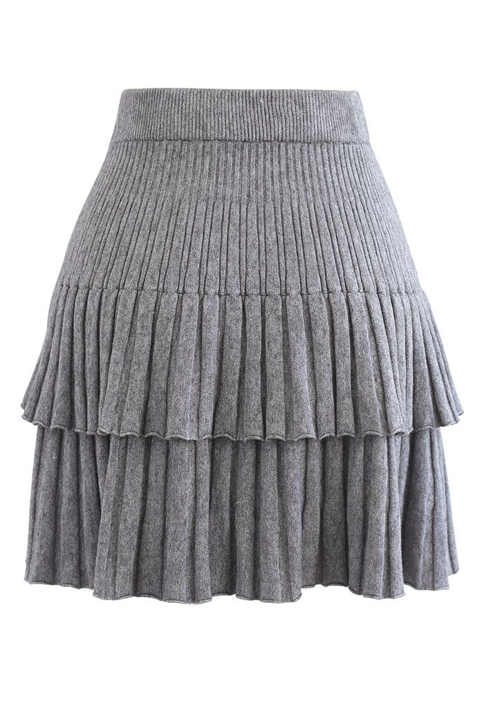 Minifalda de punto plisada escalonada en gris