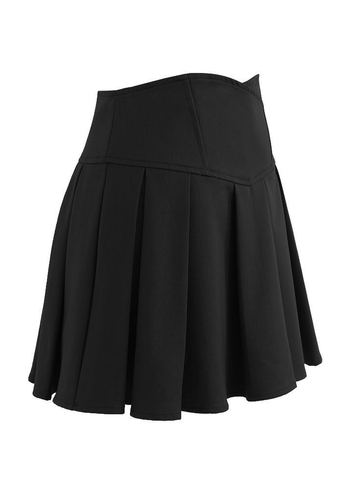 Minifalda plisada con cintura corsé en negro