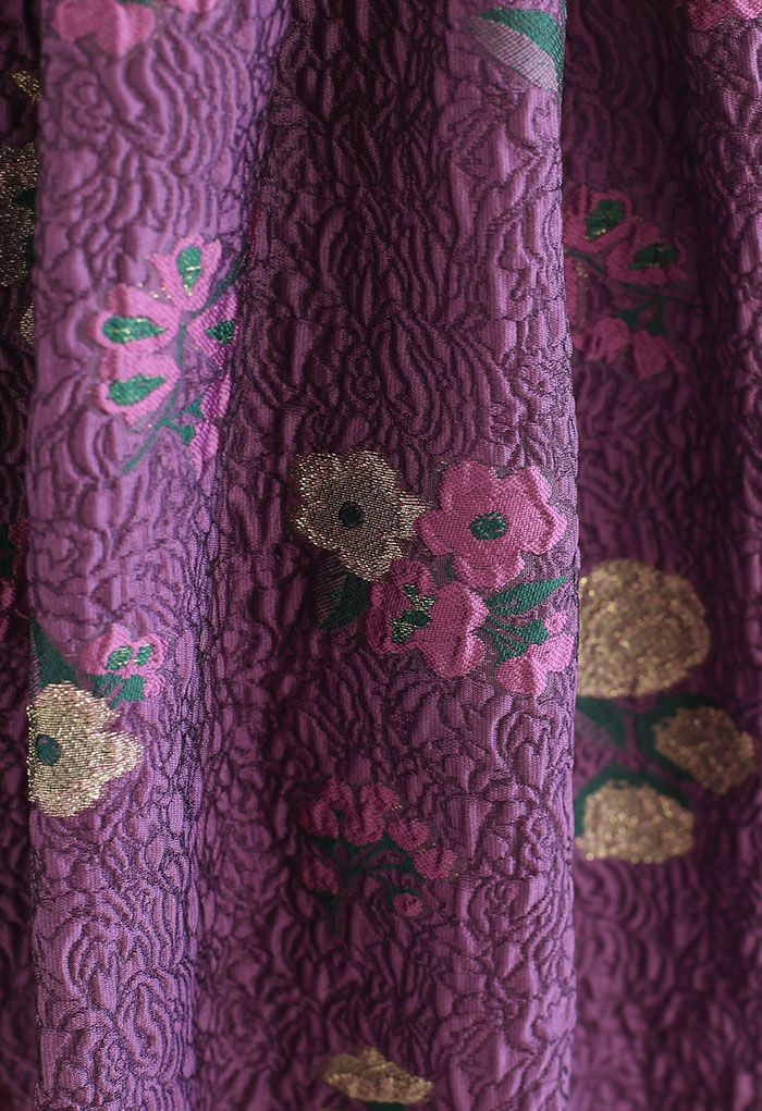 Falda midi de jacquard con estampado floral en violeta