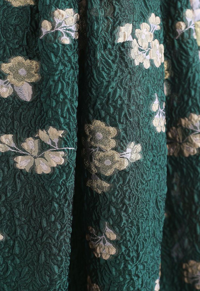 Falda midi de jacquard con estampado floral en verde