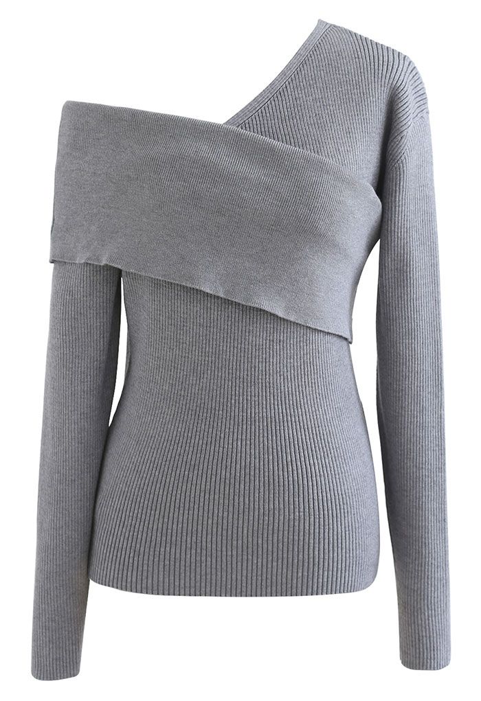 Jersey de punto con hombros oblicuos flexibles en gris
