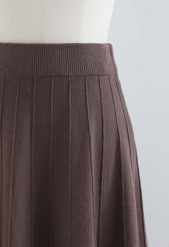Falda de punto brillante con empalme de malla floral en marrón