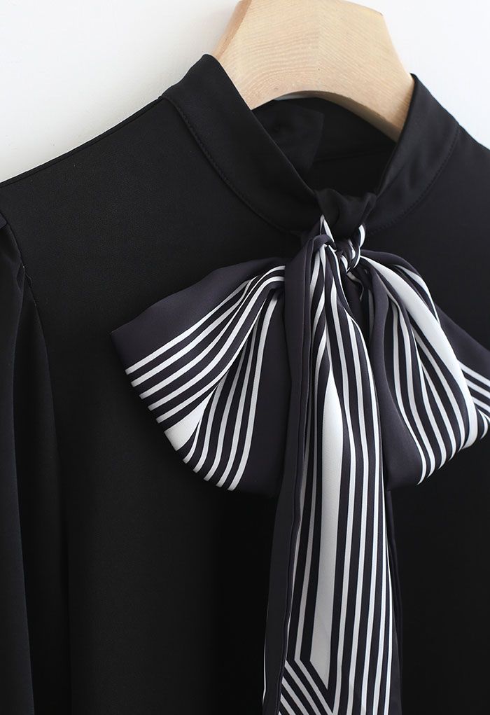 Bufanda Camisa con cuello simulado Bowknot en negro