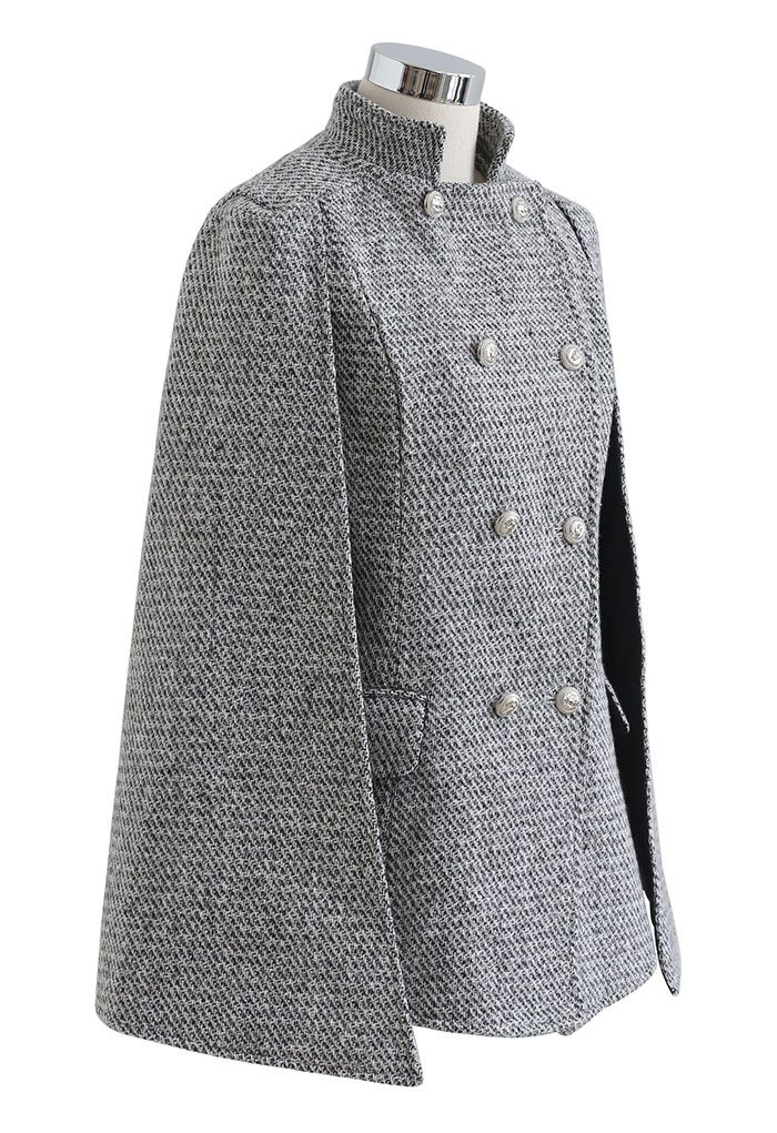 Capa de tweed con doble botonadura y bolsillo con solapa