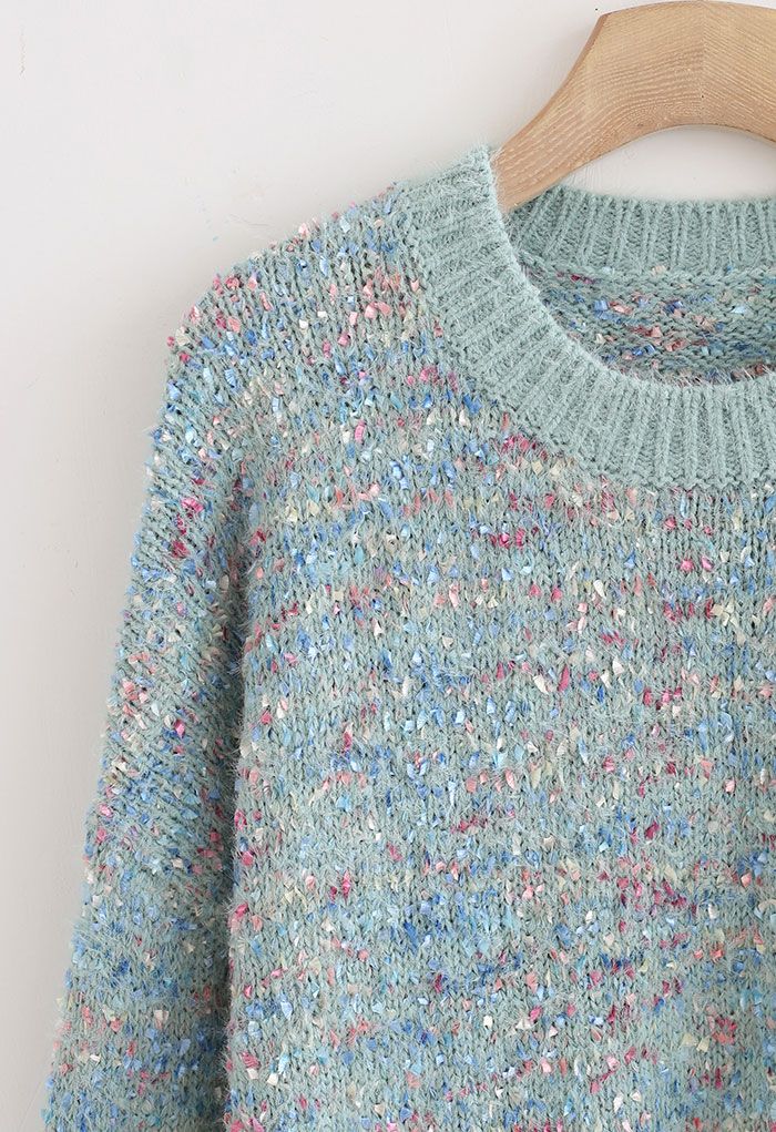 Suéter largo extragrande de punto de mezcla de colores en turquesa