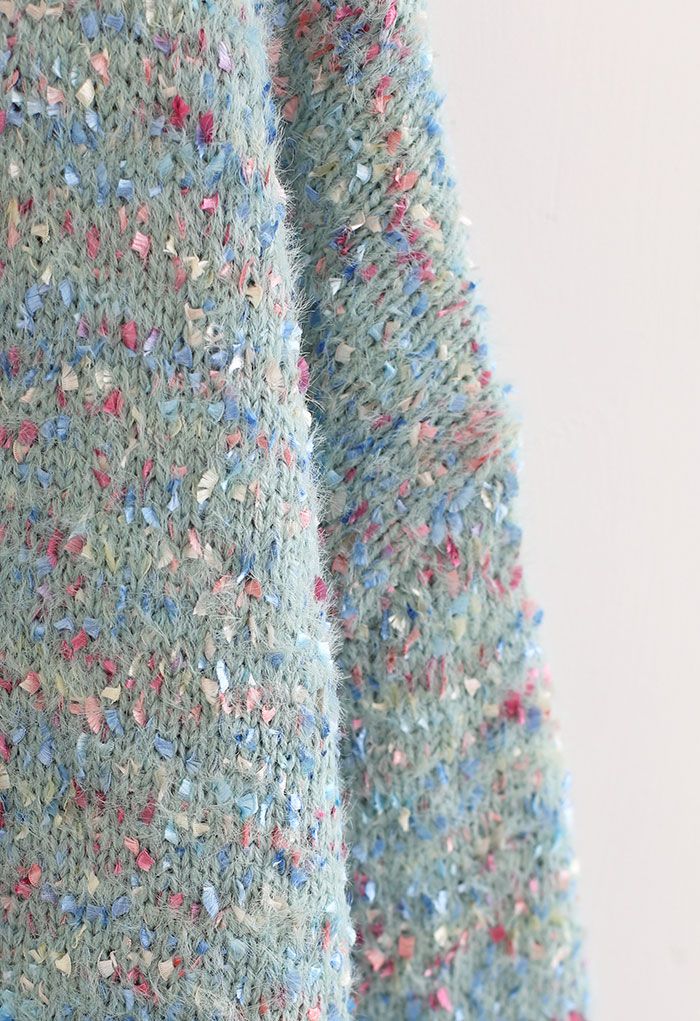 Suéter largo extragrande de punto de mezcla de colores en turquesa