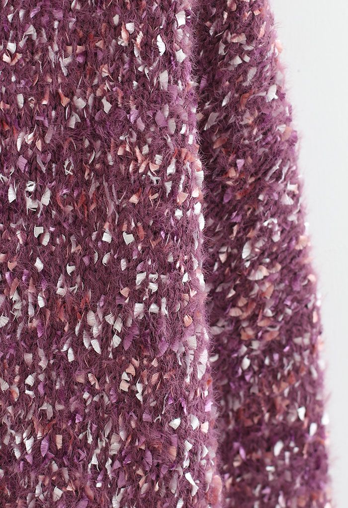 Suéter largo extragrande de punto de mezcla de colores en morado