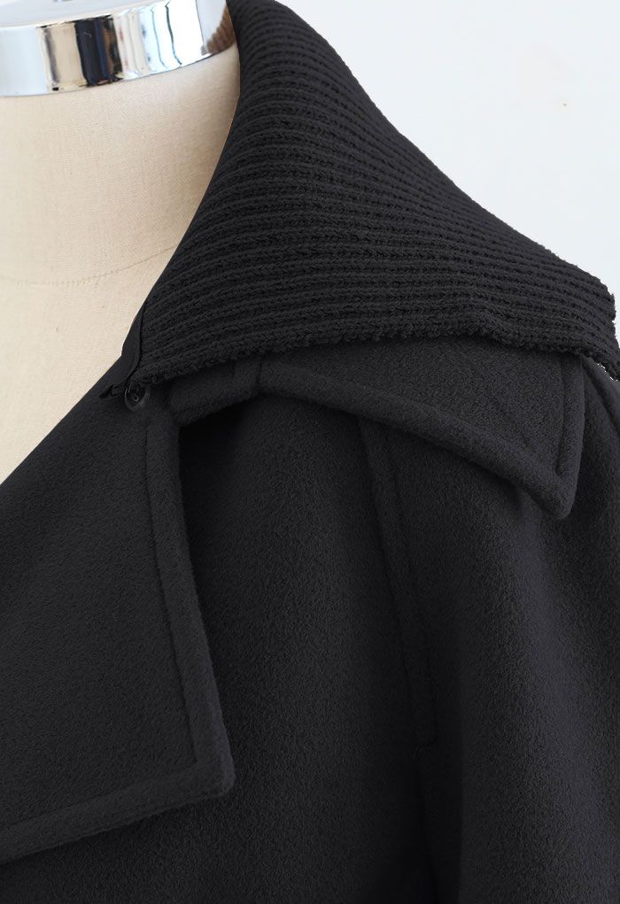 Abrigo de mezcla de lana con doble botonadura y cuello de punto en negro