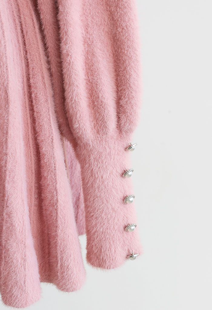 Vestido plisado de punto difuso extra suave en rosa