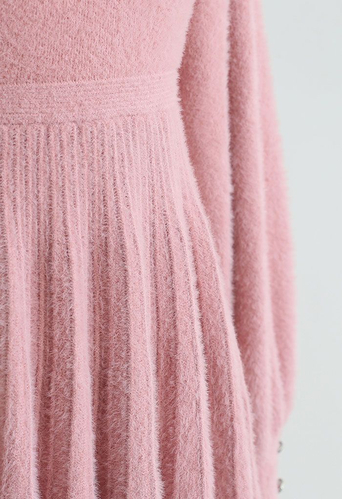 Vestido plisado de punto difuso extra suave en rosa