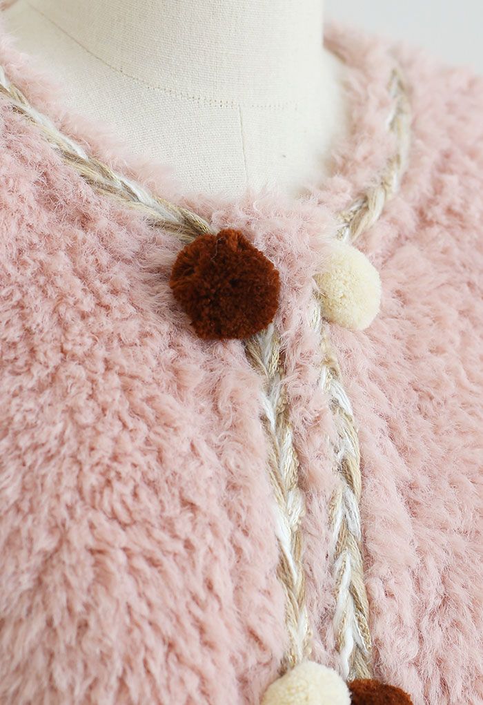 Abrigo de ante de piel sintética con adorno de bolas en contraste en rosa