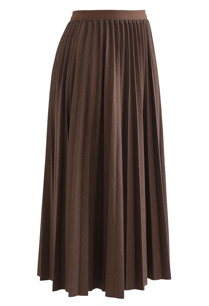 Falda midi plisada brillante en marrón
