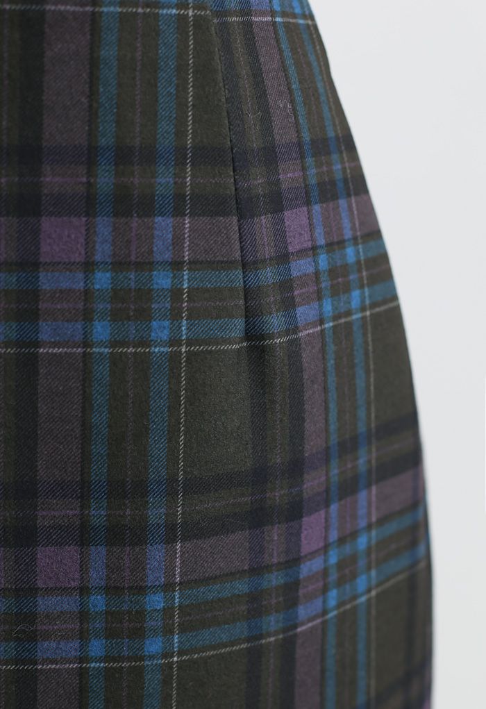 Minifalda de mezcla de lana con estampado de cuadros en ciruela