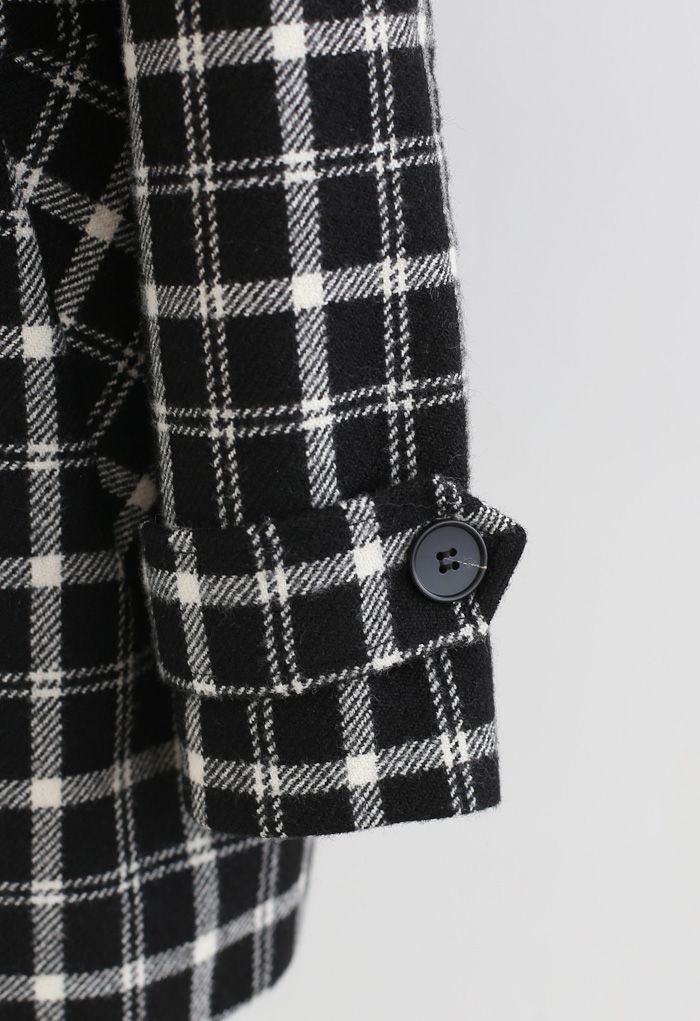 Abrigo de mezcla de lana a cuadros con doble botonadura en negro