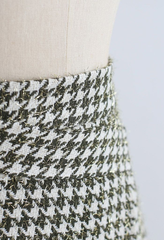 Minifalda asimétrica de tweed de pata de gallo en verde