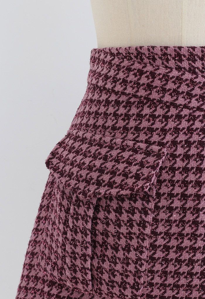Minifalda asimétrica de tweed de pata de gallo en rosa intenso