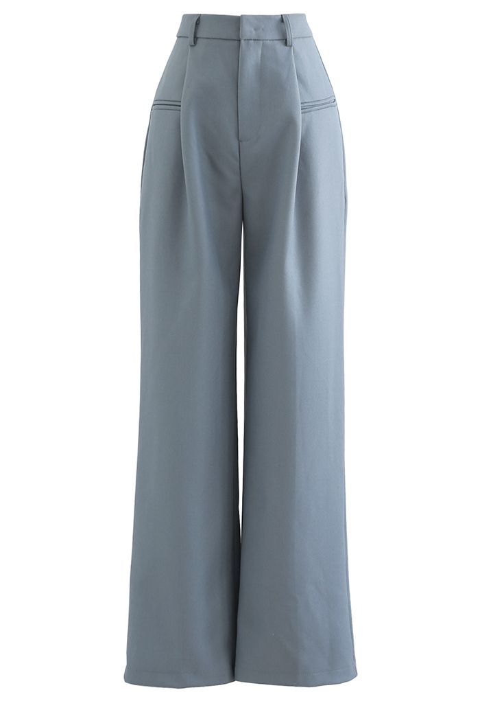Pantalones de pernera recta con bolsillo delantero en azul