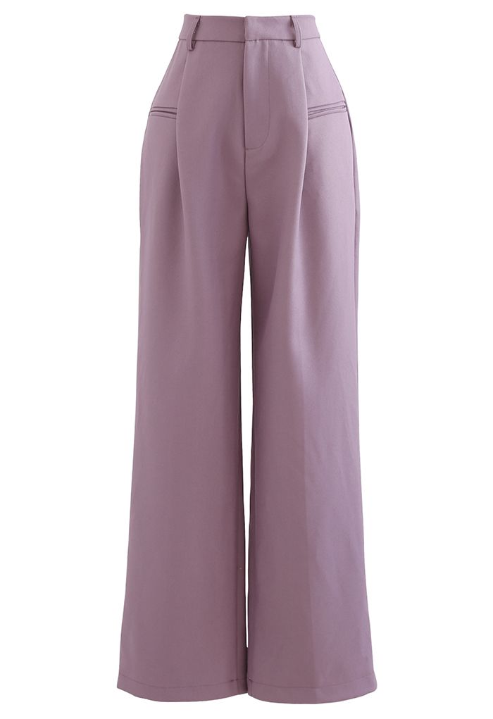 Pantalones rectos con bolsillo delantero en lila