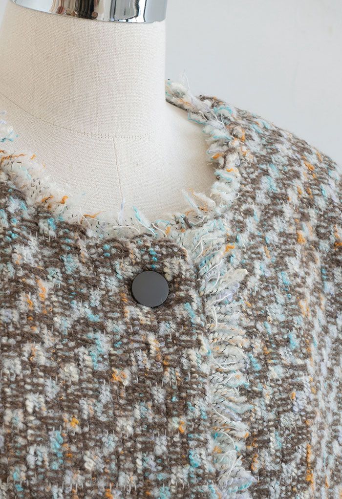 Blazer de tweed con botones y flecos de varios colores