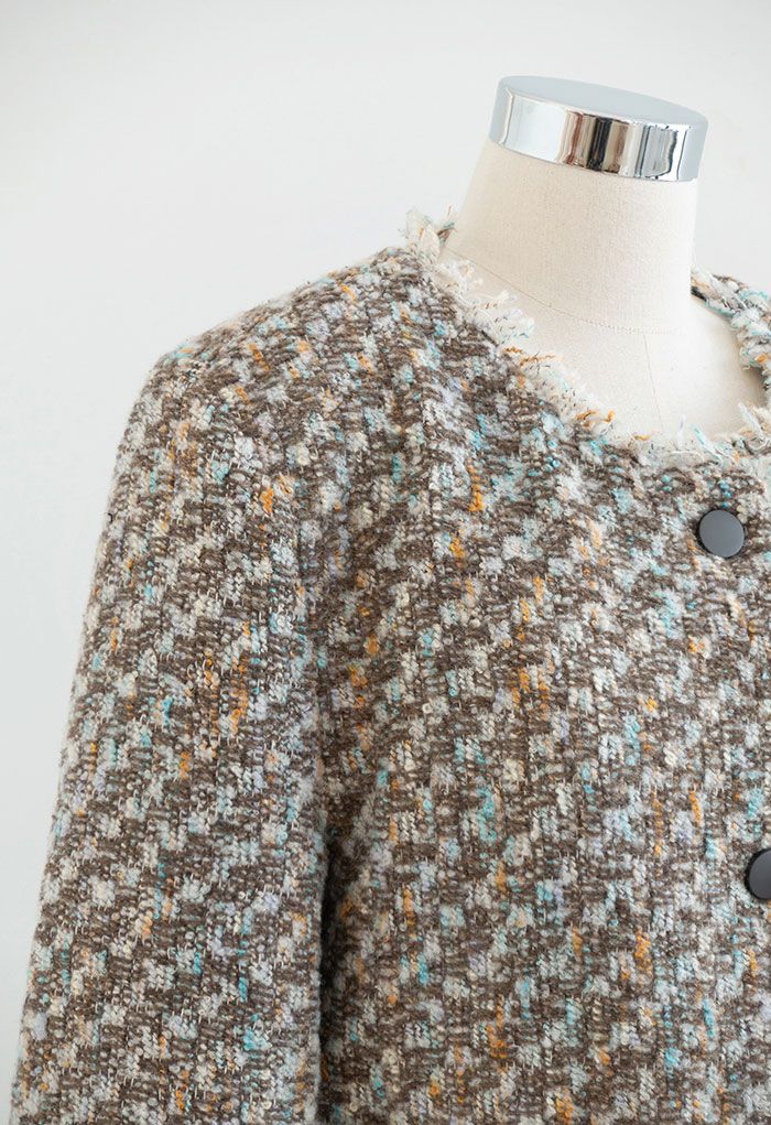 Blazer de tweed con botones y flecos de varios colores