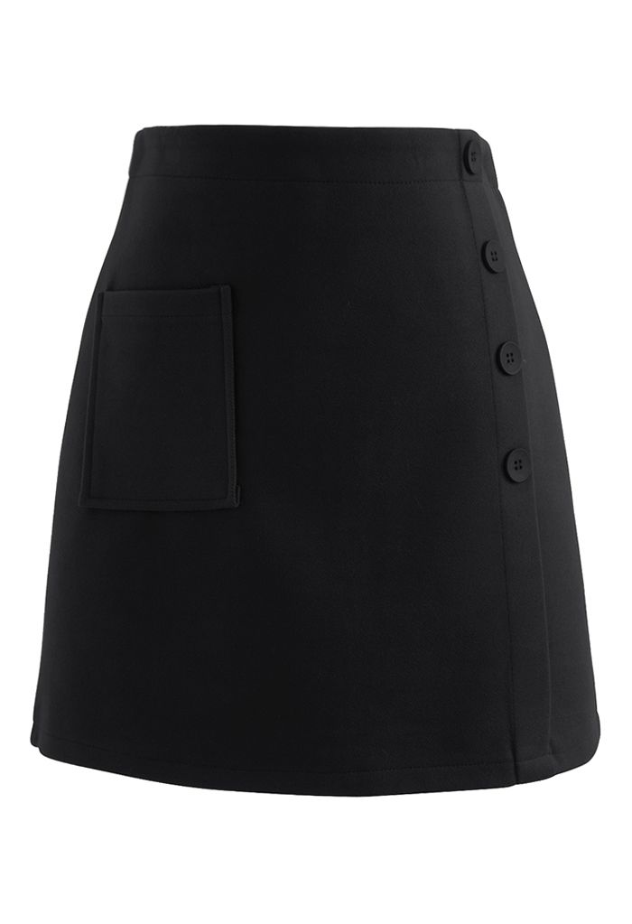 Minifalda Bud de Mezcla de Lana Decorada con Botones en Negro