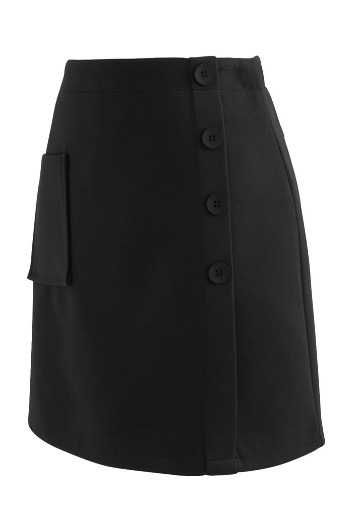 Minifalda Bud de Mezcla de Lana Decorada con Botones en Negro