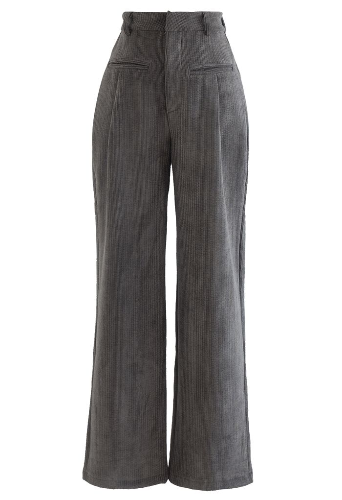 Pantalones de pana con textura de pierna recta en gris