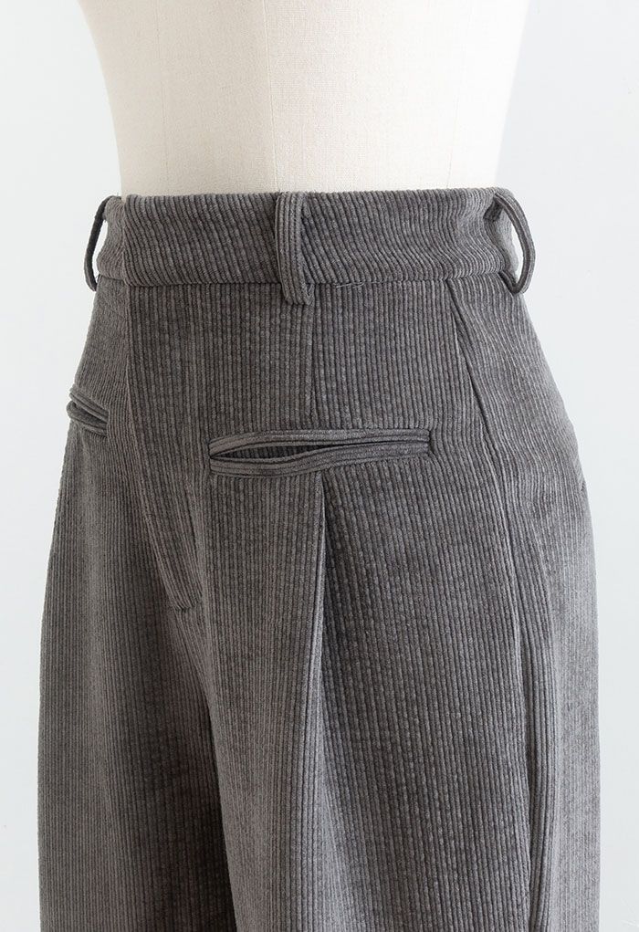 Pantalones de pana con textura de pierna recta en gris