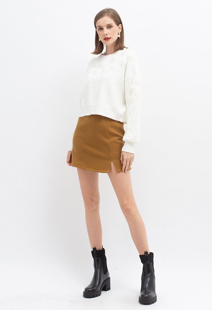 Elegante minifalda Bud de mezcla de lana en calabaza