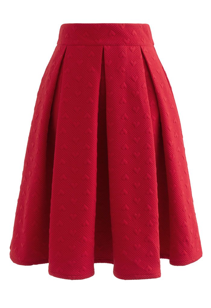 Falda plisada con estampado de corazón rojo Airy