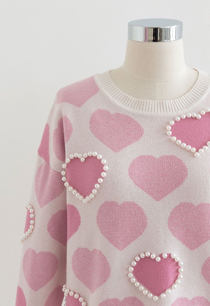 Conjunto de suéter y joggers de punto nacarado Pinky Heart