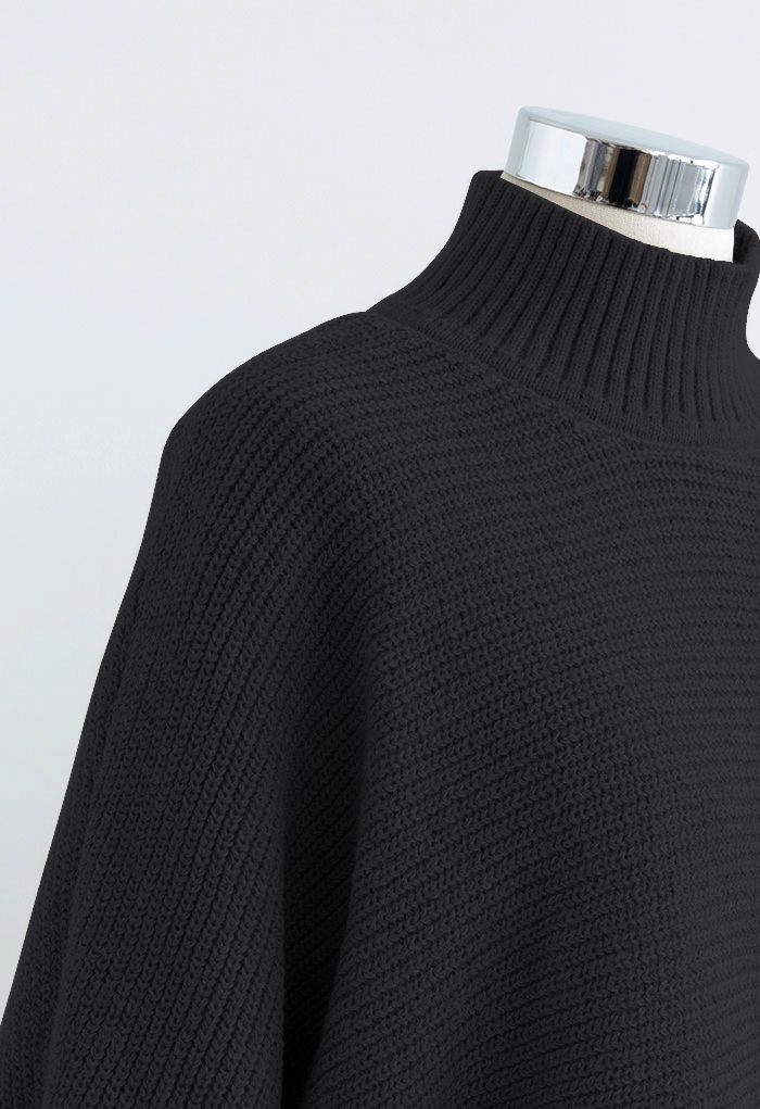 Conjunto de suéter corto con cuello simulado y vestido de punto sin mangas en negro