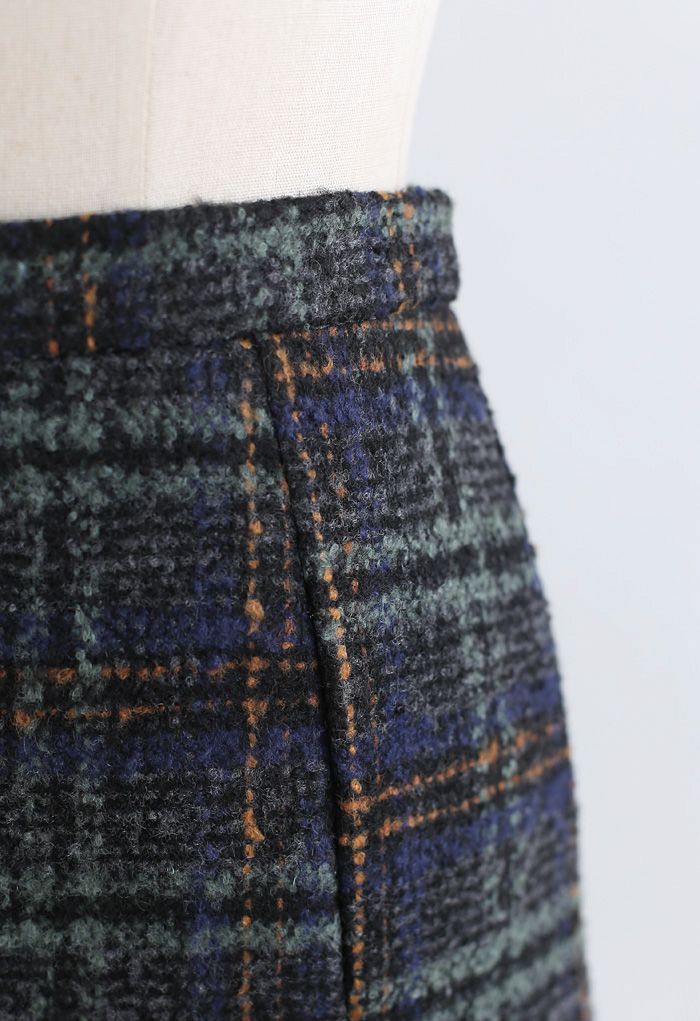 Minifalda Bud de mezcla de lana con estampado de cuadros en verde azulado