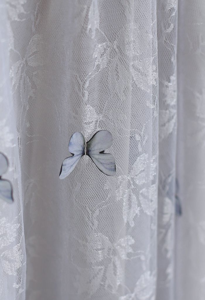 Falda de malla de encaje de mariposa 3D de doble capa en gris