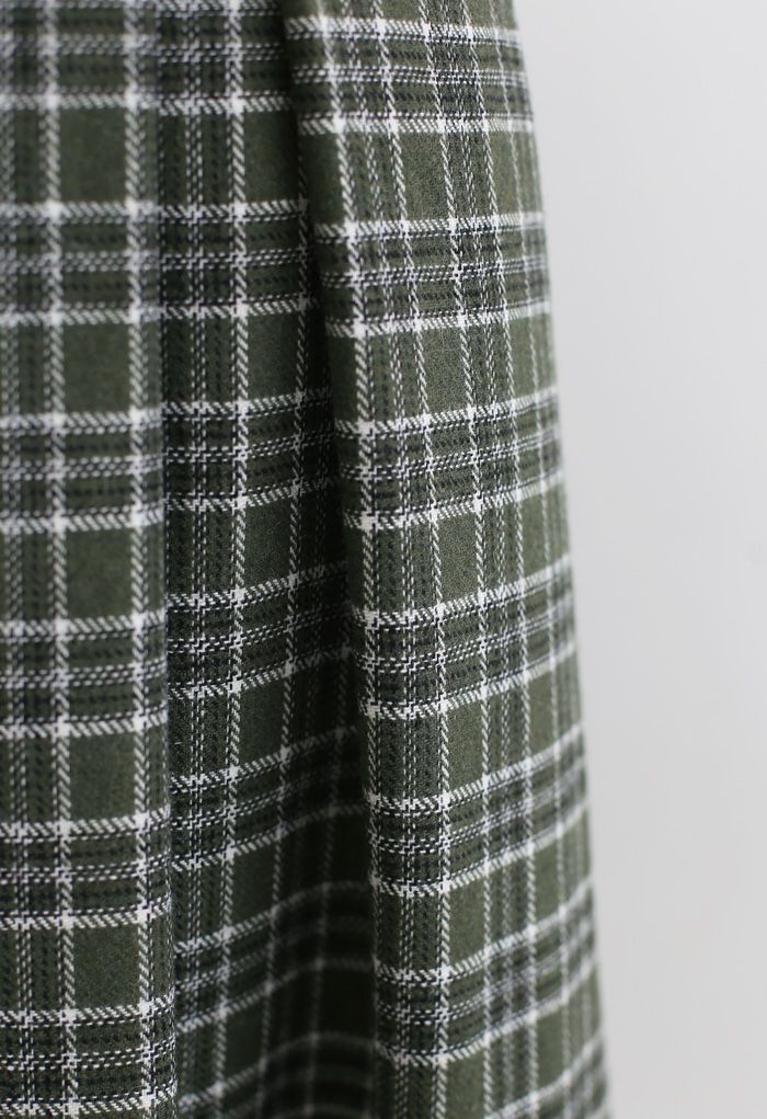 Falda escocesa plisada de mezcla de lana en verde oscuro