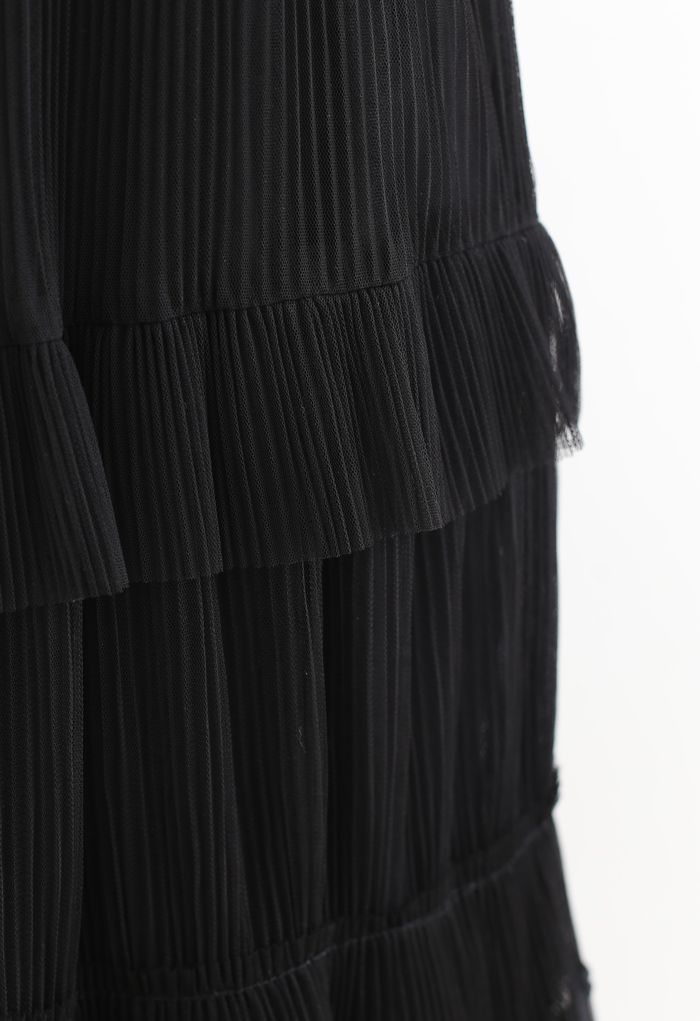 Falda midi plisada de doble capa en negro